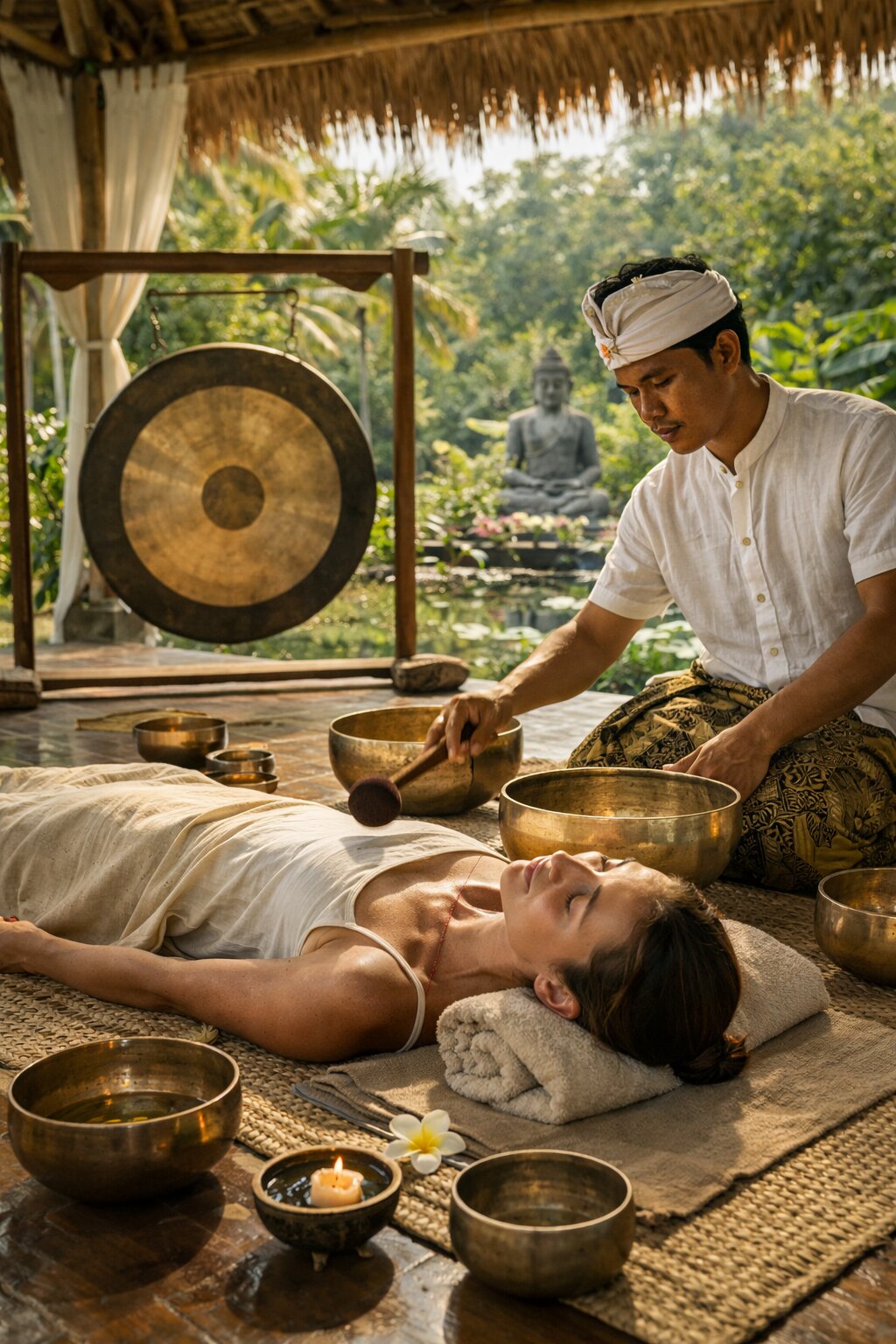 Sunset beach yoga session with the ocean behind