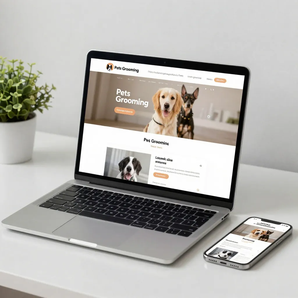 Pet grooming website landing page for dog and cat grooming services